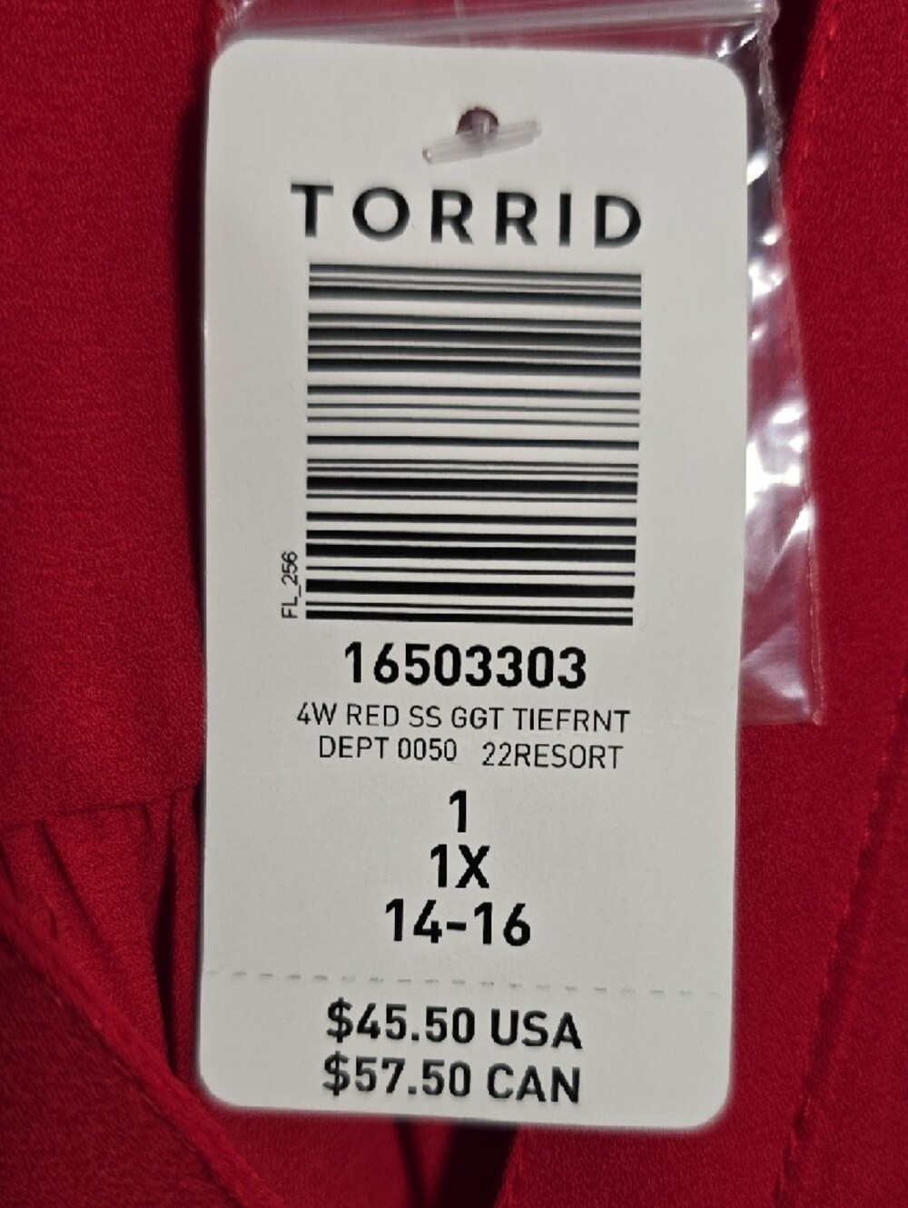 130 torrid 1 1X Red Tie-Front Button Blouse NWT - Picture 5 of 7